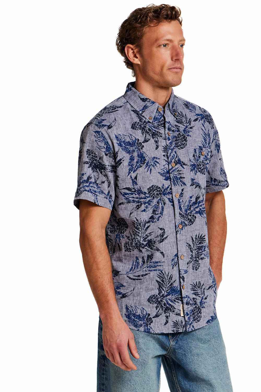 Weatherproof Vintage Cotton Linen Pattern Button Up Shirt for Men in Dress Blue