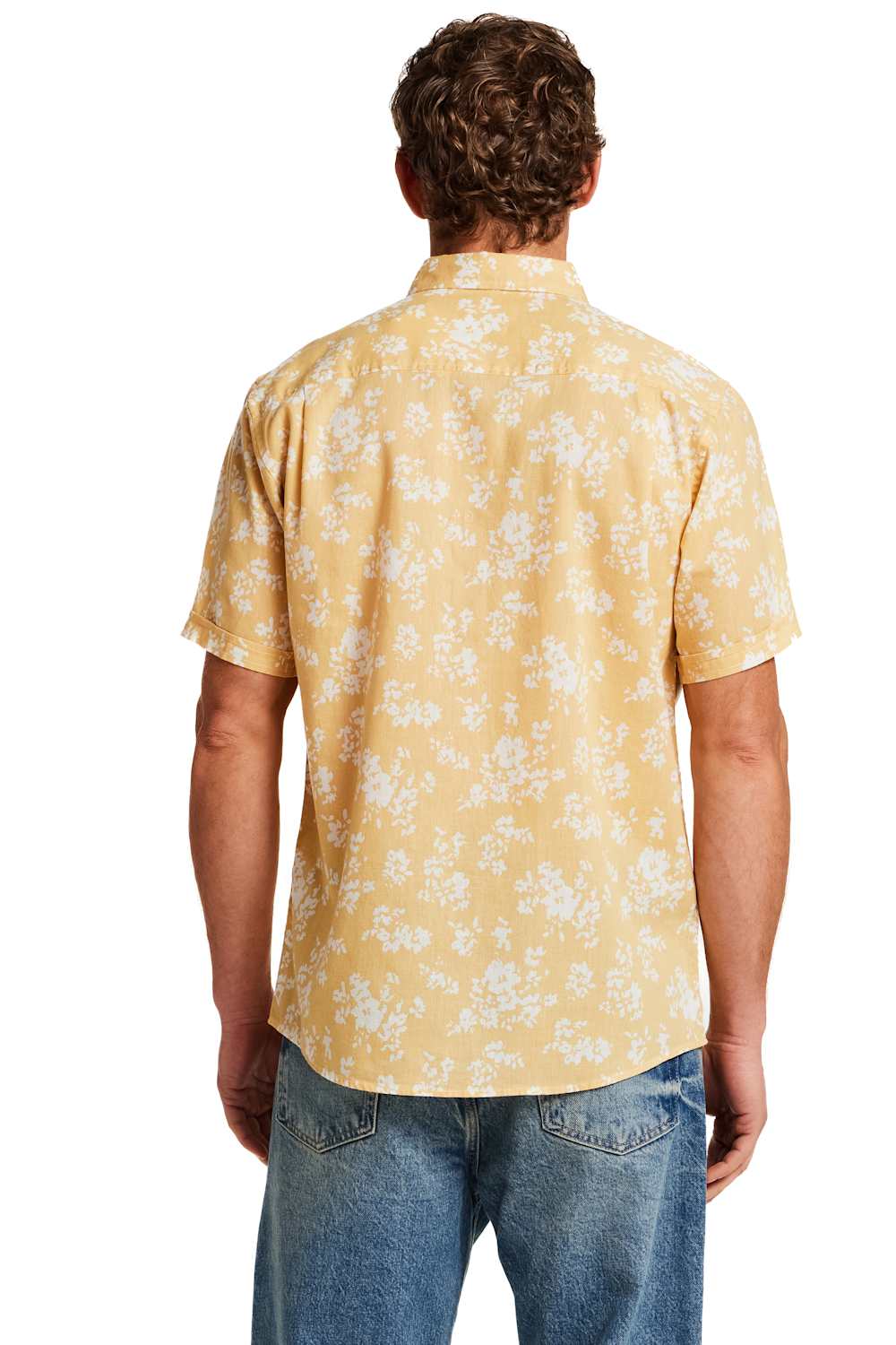 Weatherproof Vintage Cotton Linen Pattern Button Up Shirt for Men in Misted Yellow