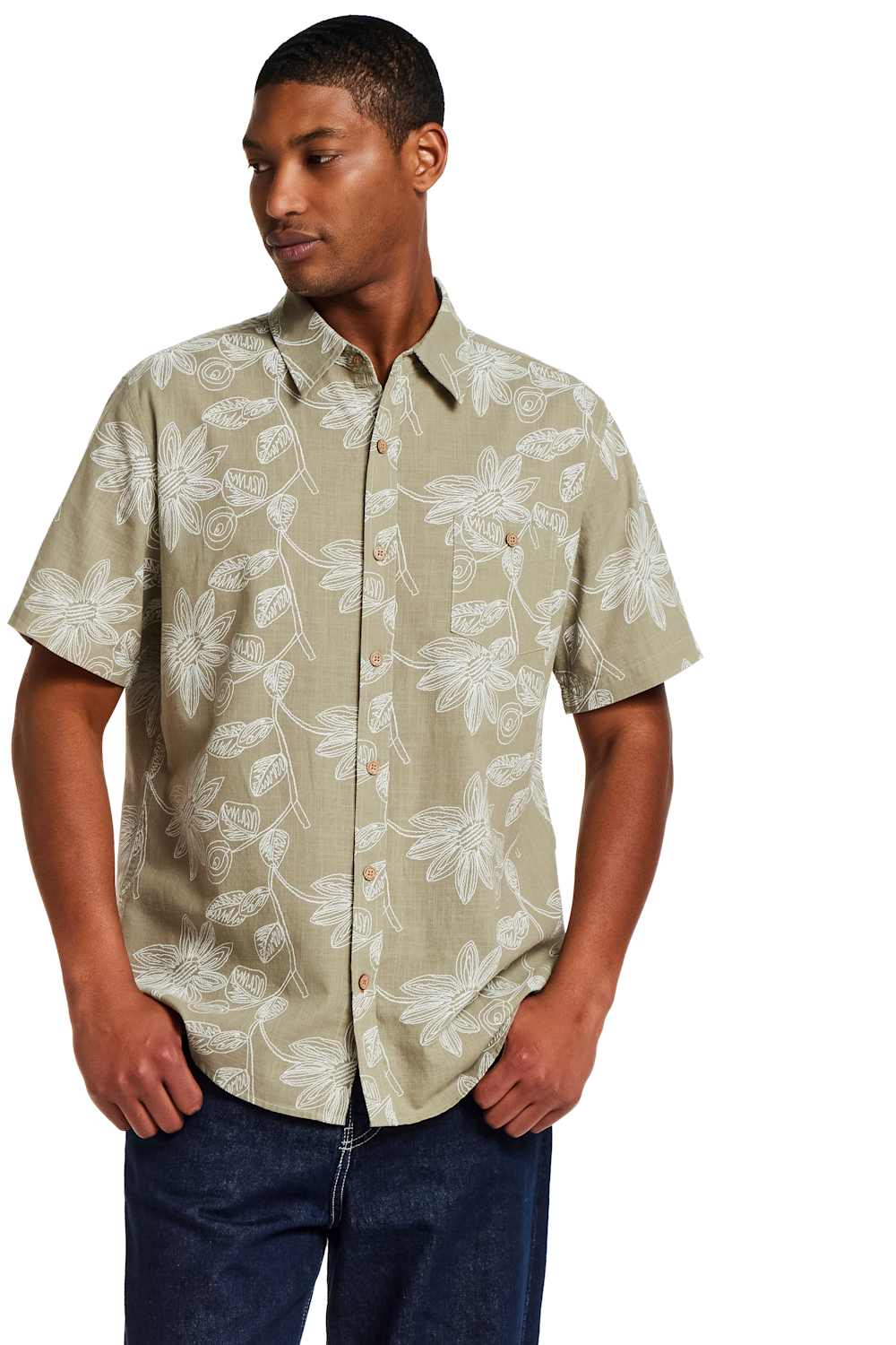 Weatherproof Vintage Cotton Pattern Button Up Shirt for Men in Sea Grass