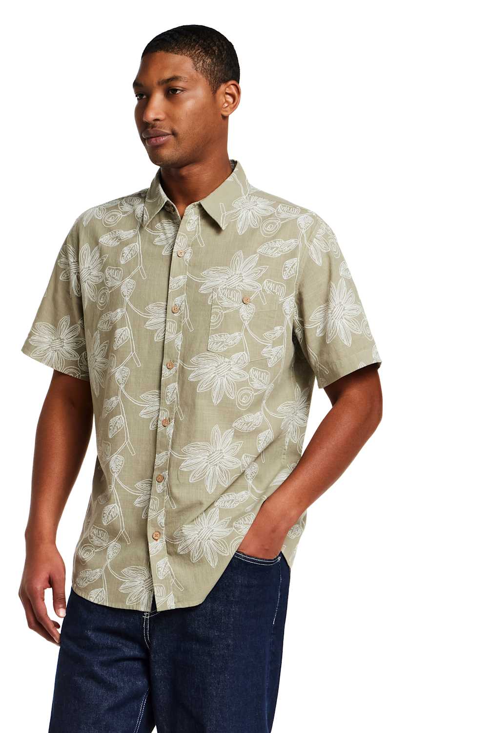 Weatherproof Vintage Cotton Pattern Button Up Shirt for Men in Sea Grass