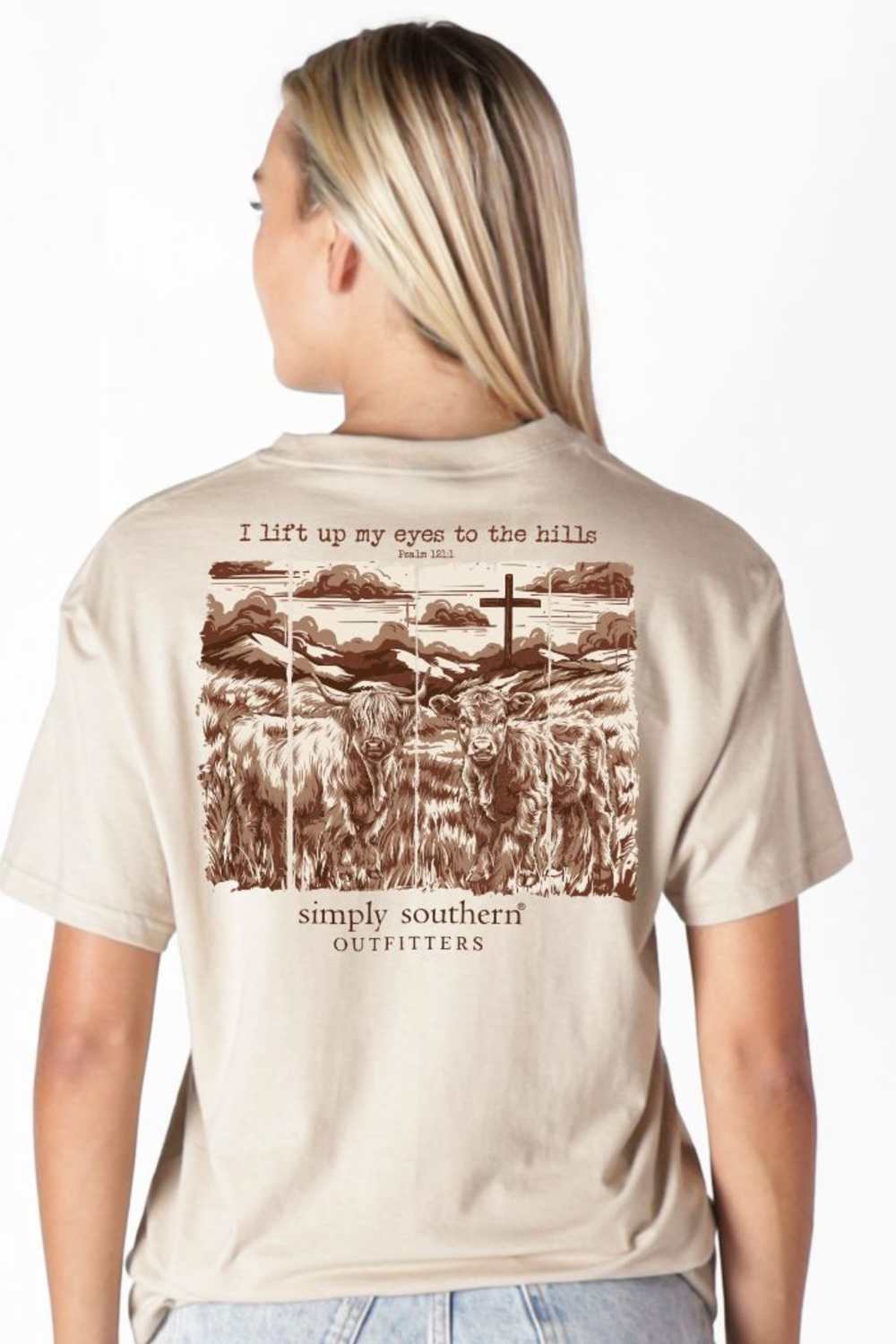 Simply Southern Lift My Eyes to the Hills T-Shirt for Women in Clay