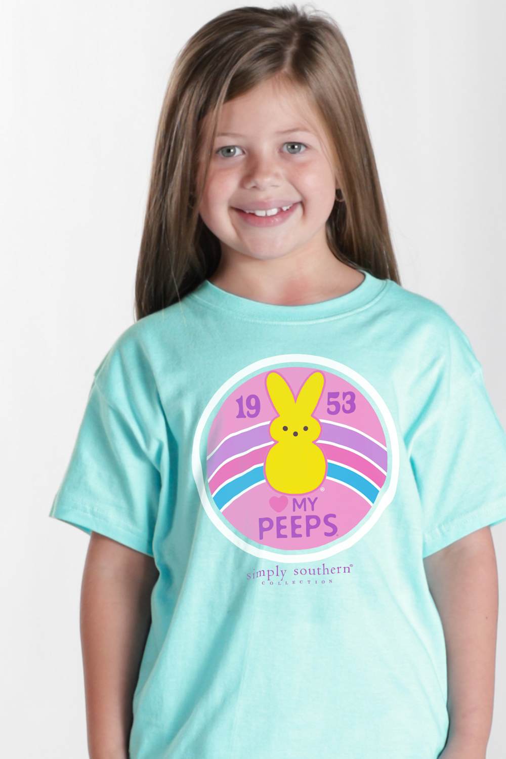 Simply Southern x Peeps Youth Logo Mineral Wash T-Shirt for Girls in Tide Pool
