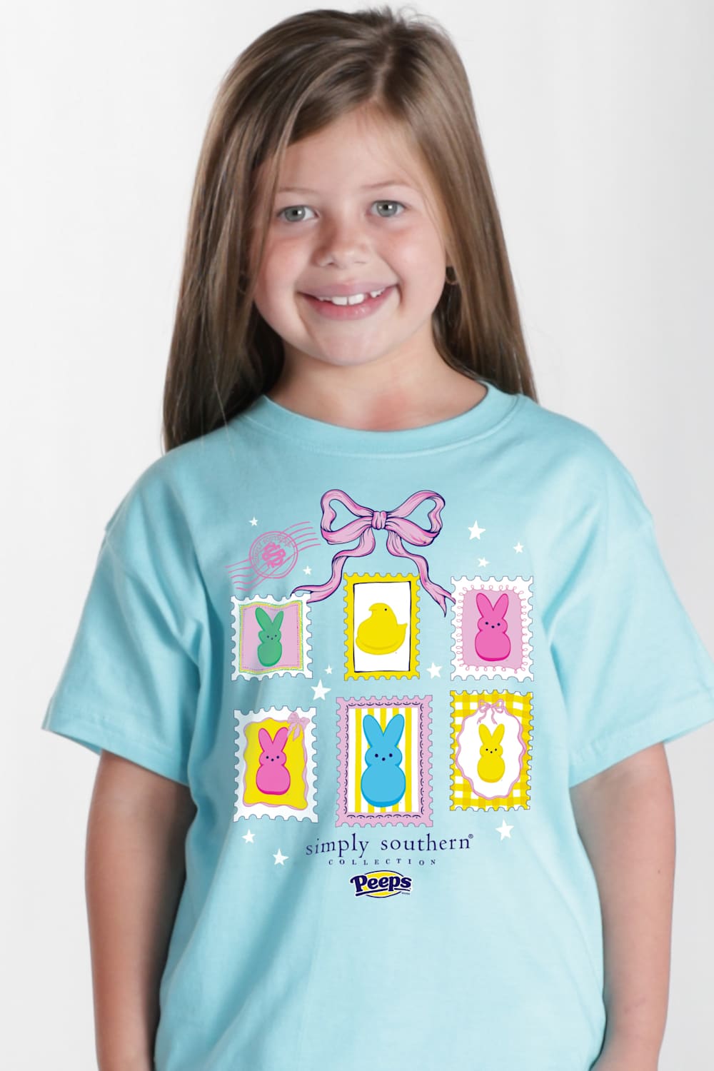 Simply Southern x Peeps Youth Stamps T-Shirt for Girls in Agean