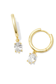 Kendra Scott Cailin Single Stone Gold Huggie Earrings in White Crystal | 9608871608