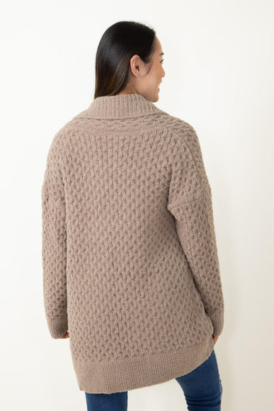 Comfy Textured Knit Sweater Cardigan for Women in Brown