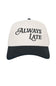  Always Late Trucker Hat for Women in Black/Tan 