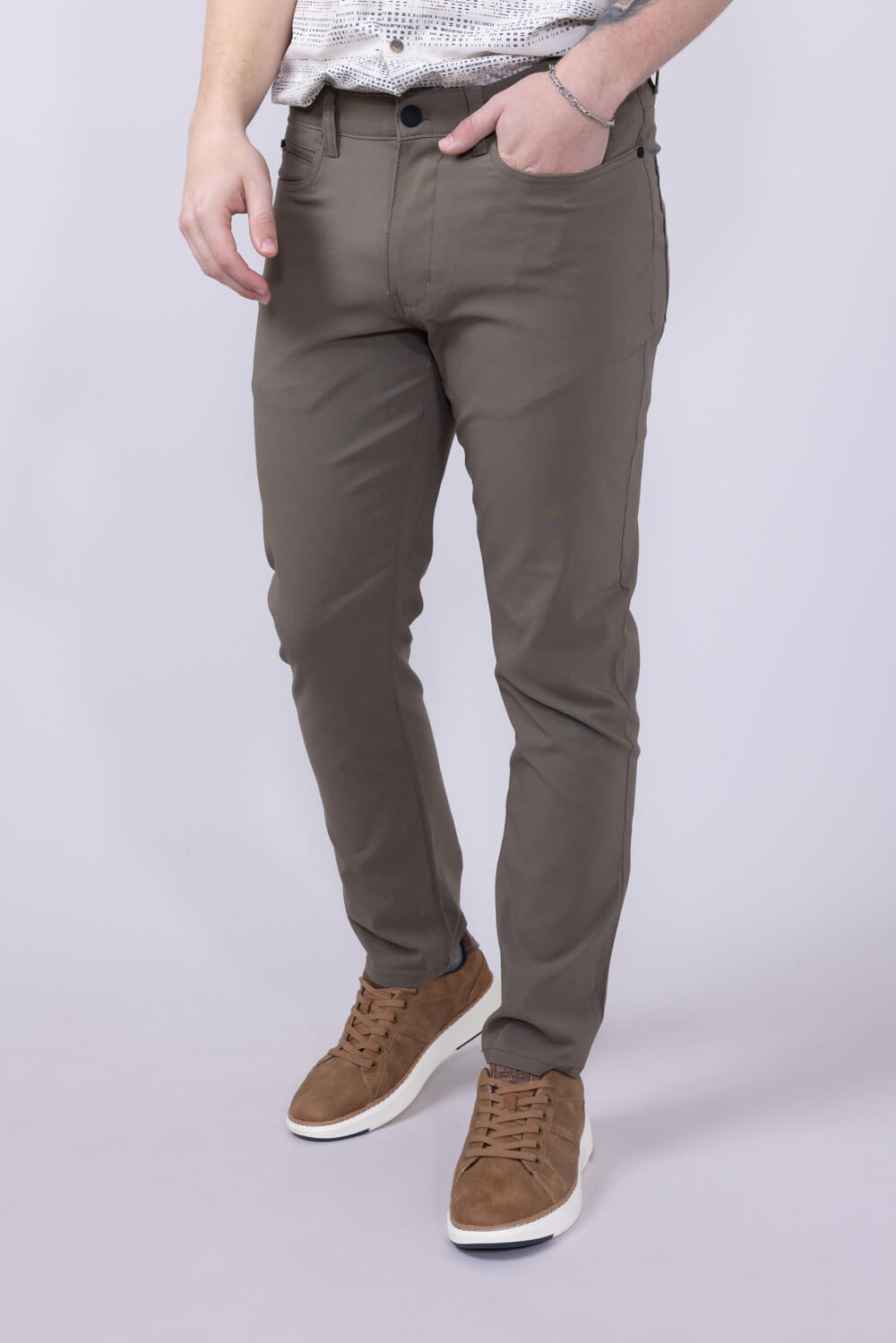 Copper & Oak Faille 5 Pocket Pants for Men in Green Mushroom