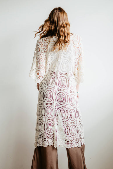 Long Swirl Crochet Kimono for Women in Ivory