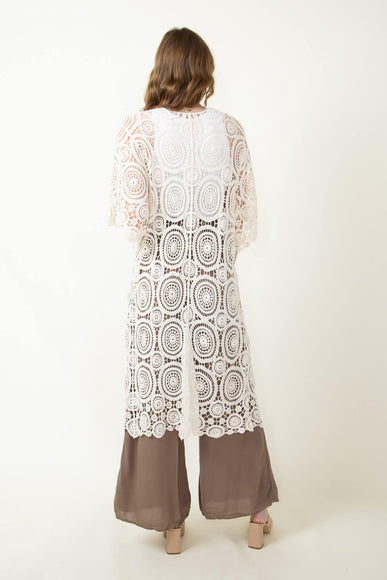 Long Swirl Crochet Kimono for Women in Ivory
