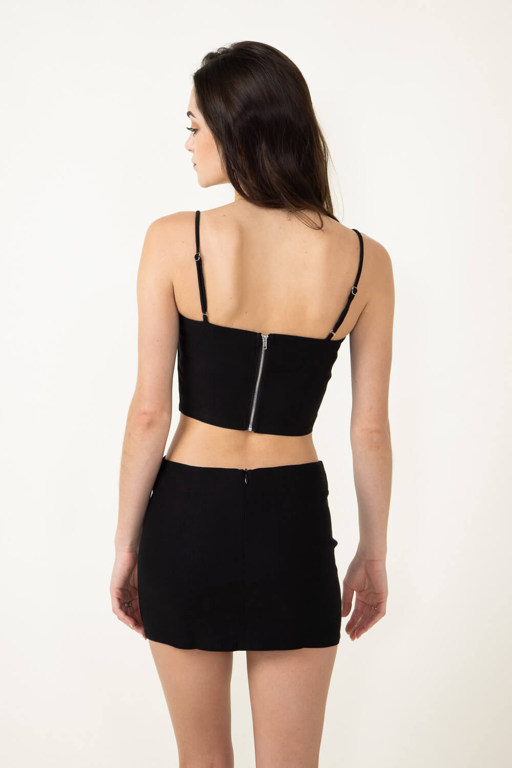 Corset Top and Mini Skirt Matching Set for Women in Black IBS28724B