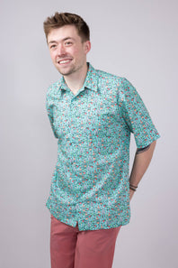Cotton Button Down Tequila Shirt for Men in Aqua
