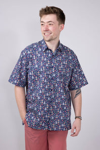 Cotton Button Down Tequila Shirt for Men in Navy