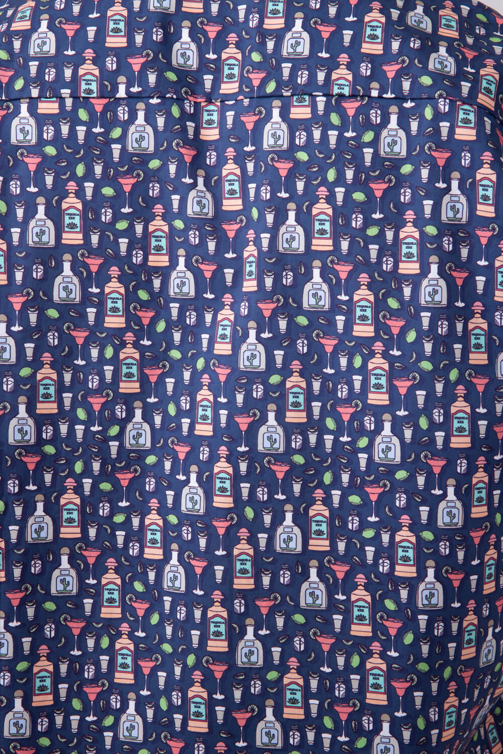 Cotton Button Down Tequila Shirt for Men in Navy