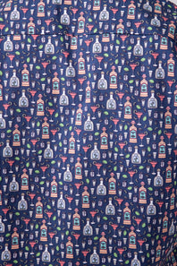 Cotton Button Down Tequila Shirt for Men in Navy
