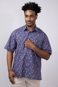 Cotton Button Down Whiskey Shirt for Men in Navy