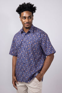 Cotton Button Down Whiskey Shirt for Men in Navy