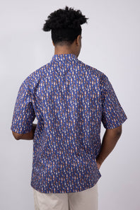 Cotton Button Down Whiskey Shirt for Men in Navy