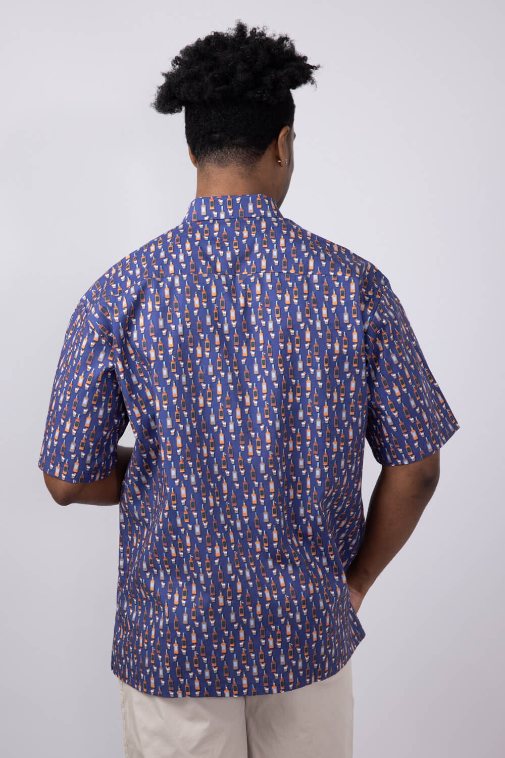 Cotton Button Down Whiskey Shirt for Men in Navy