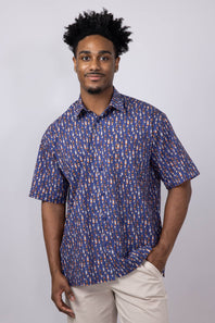 Cotton Button Down Whiskey Shirt for Men in Navy