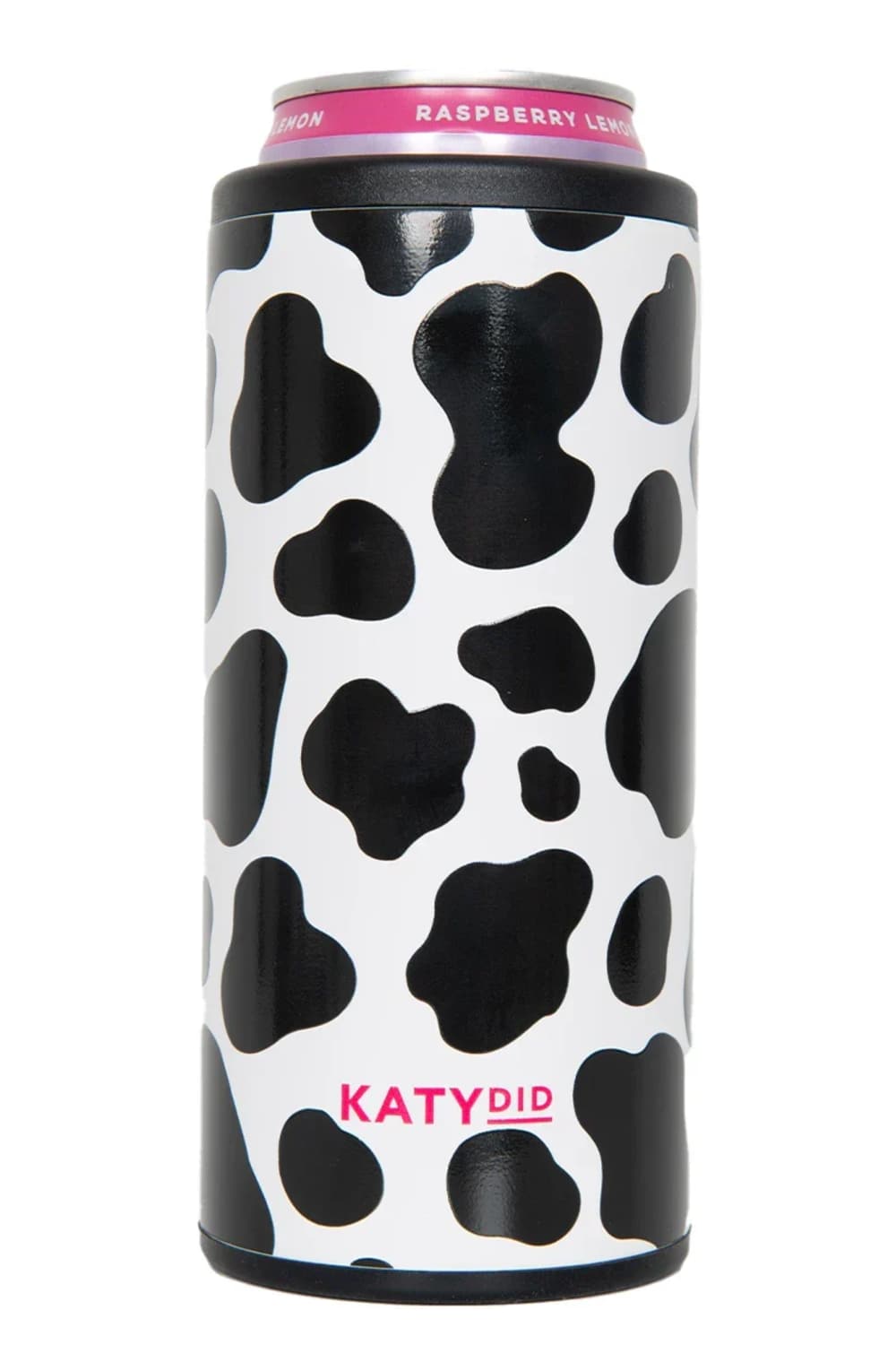 Katydid Slim Can Cooler in Black and White Cow Print | KDC-CCL-09_WHT-WHITE