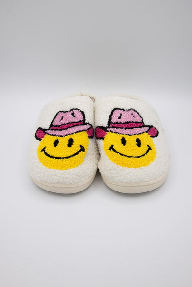 Cowboy Smiley Slippers for Women in White