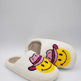 Cowboy Smiley Slippers for Women in White