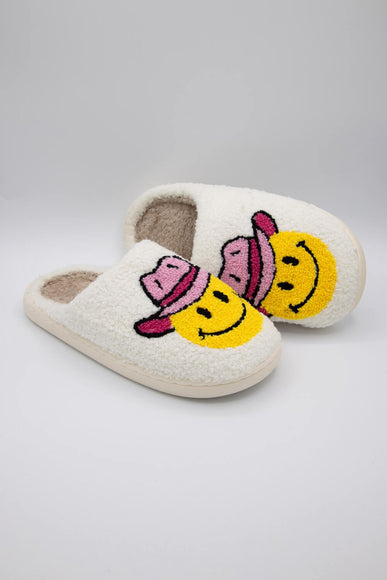 Cowboy Smiley Slippers for Women in White