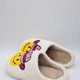 Cowboy Smiley Slippers for Women in White