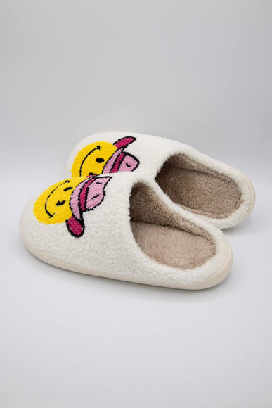 Cowboy Smiley Slippers for Women in White