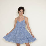 Floral Tiered Short Dress for Women in Blue
