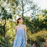 Floral Tiered Short Dress for Women in Blue