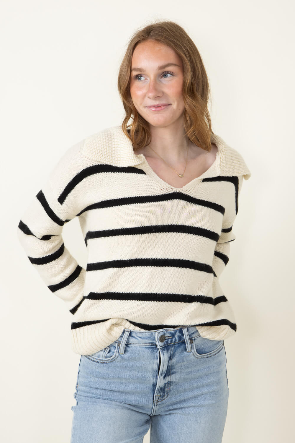 Stripe Collared Sweater for Women in Natural BL1750-NAT – Glik's