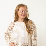 Crochet Long Sleeve Top for Women in Natural