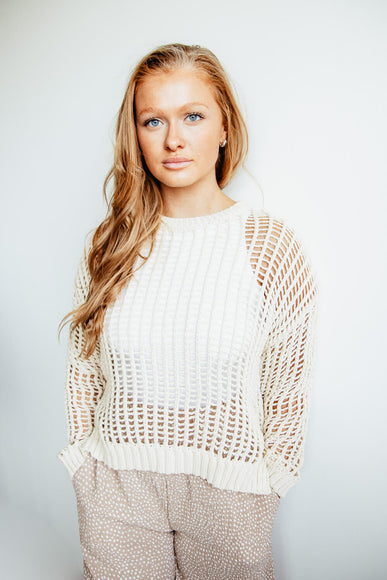 Crochet Long Sleeve Top for Women in Natural