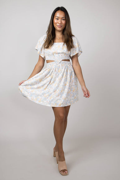 Cutout Floral Dress for Women in Blue Floral