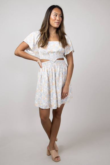 Cutout Floral Dress for Women in Blue Floral