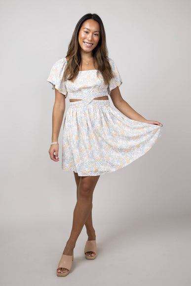 Cutout Floral Dress for Women in Blue Floral