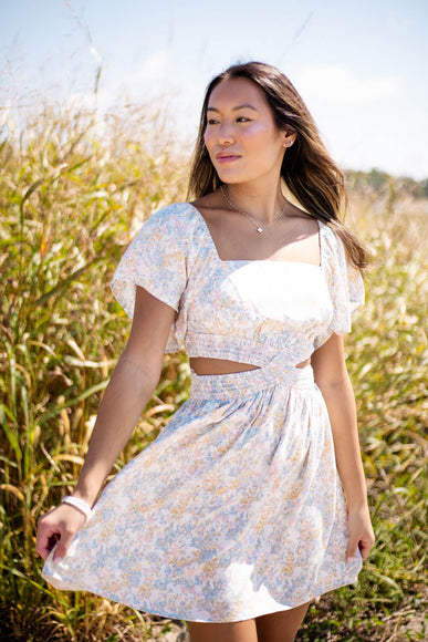 Cutout Floral Dress for Women in Blue Floral