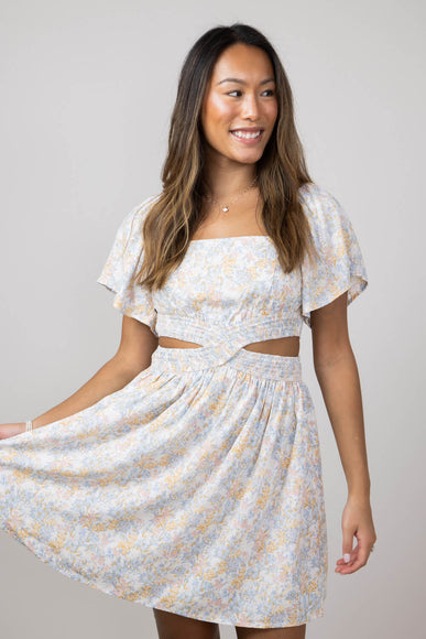 Cutout Floral Dress for Women in Blue Floral