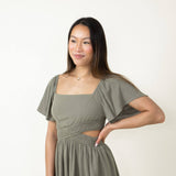 Cutout Short Sleeve Dress for Women in Green