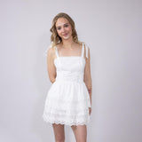 Shoulder Tie Tiered Mini Dress for Women in Off White