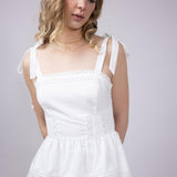 Shoulder Tie Tiered Mini Dress for Women in Off White