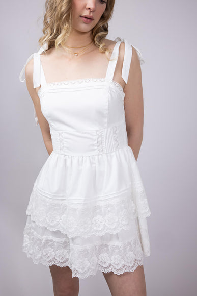 Shoulder Tie Tiered Mini Dress for Women in Off White