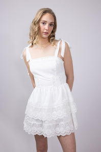 Shoulder Tie Tiered Mini Dress for Women in Off White