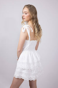Shoulder Tie Tiered Mini Dress for Women in Off White