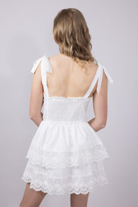 Shoulder Tie Tiered Mini Dress for Women in Off White