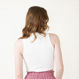 Pucker Knit High Scoop Tank Top for Women in White