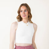 Pucker Knit High Scoop Tank Top for Women in White