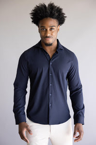 Denim & Flower Dressy Tech Button Up Shirt for Men in Navy