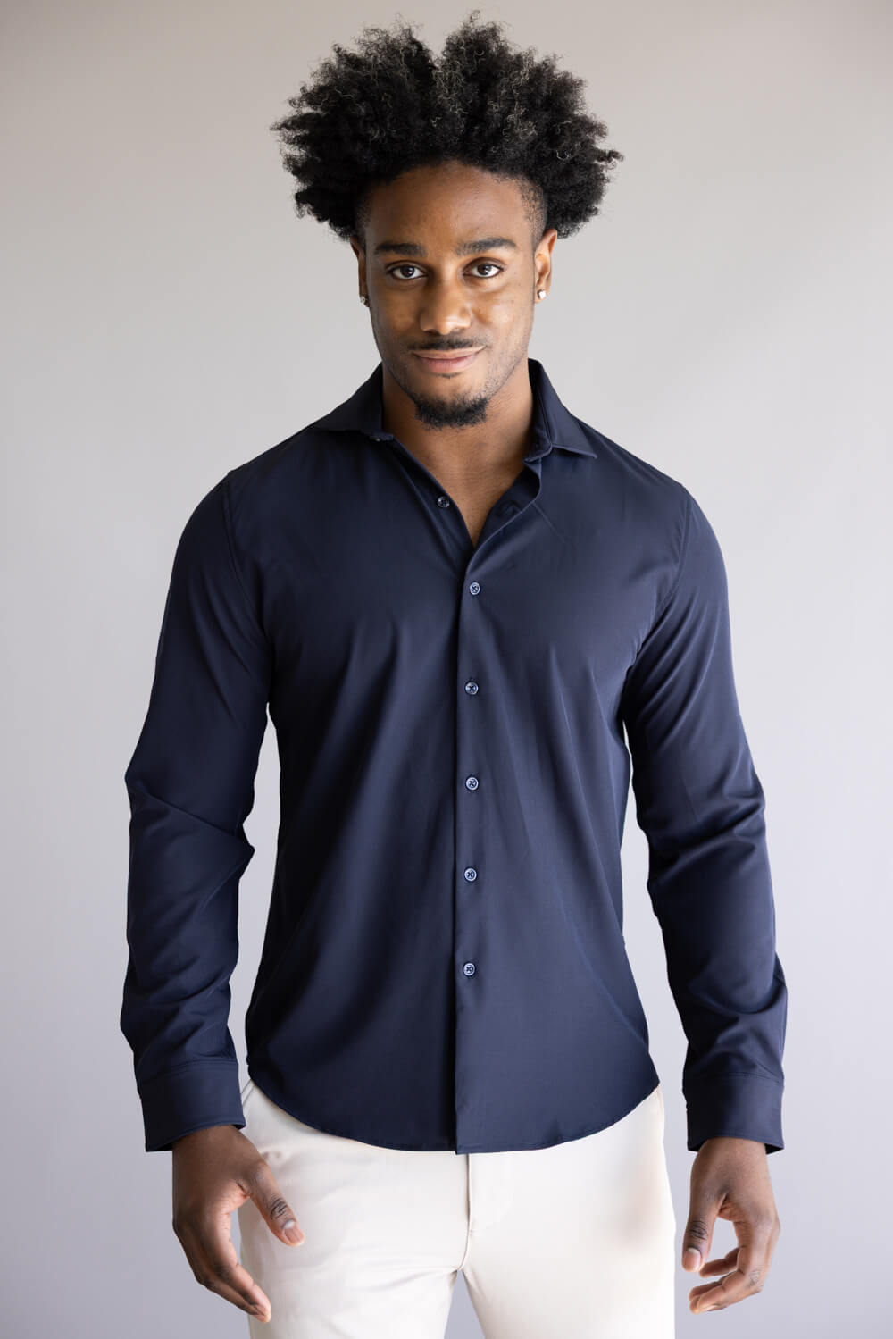 Denim & Flower Dressy Tech Button Up Shirt for Men in Navy